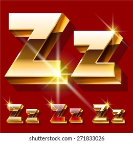 Vector set of deluxe sparkling  gold font. Optional red and gold style. Letter Z