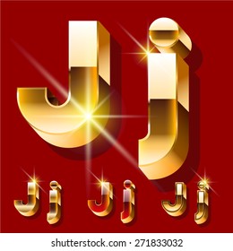 Vector set of deluxe sparkling  gold font. Optional red and gold style. Letter J