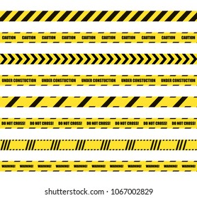 Vector Set of Dengerous Ribbons, Cross Barrier Lines, Yellow and Black Colors.