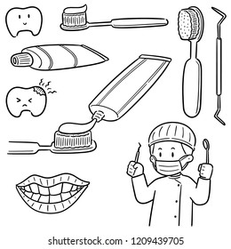 vector set of dentist and dental equipment