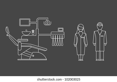 Vector set of dentist icons of doctors and their equipment