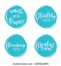 Vector set of dentistry posters: dental care, brushing teeth, healthy teeth, smile with braces