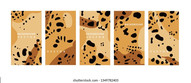 Vector set design animal print templates backgrounds - social media story wallpapers. Can be used like banners, posters, cover design templates. Leopard pattern