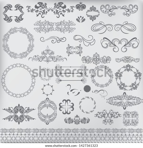 vector set of design border elements\
on grunge background.\
Suitable for printing and design\
