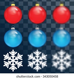 Vector set for design. Christmas balls and snowflakes . Blurred elements. Winter theme.Decorations for Christmas and New Year