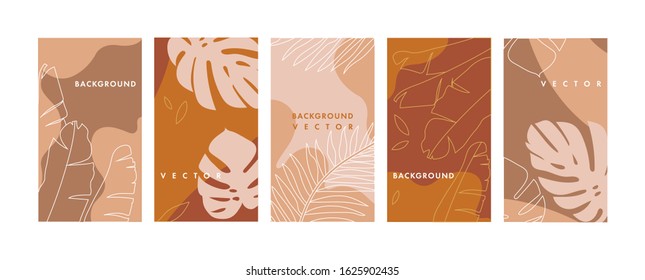 Vector set design colorful jungle templates backgrounds - social media story wallpapers. Can be used like banners, posters, cover design templates