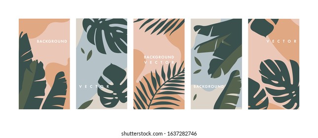 Vector set design colorful jungle templates backgrounds - social media story wallpapers. Can be used like banners, posters, cover design templates