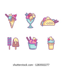 Vector set design colorful templates logo and emblems - ice cream and gelato. Difference ice cream icons. Logos in trendy linear style isolated on white background