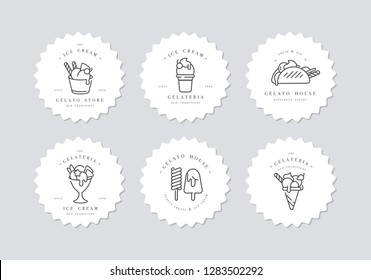 Vector set design colorful templates logo and emblems - ice cream and gelato. Difference ice cream icons. Logos in trendy linear style isolated on white background