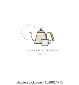 Vector set design colorful templates emblems - coffee shop and cafe. Food icon. Labels in trendy linear style isolated on white background
