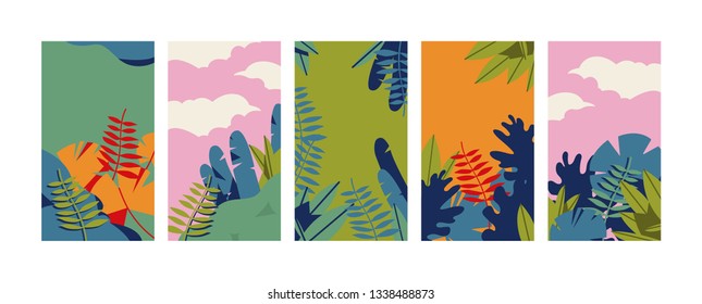 Vector set design colorful templates backgrounds - social media story wallpapers. Can be used like banners, posters, cover design templates