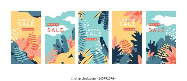 Vector set design colorful templates backgrounds - social media story wallpapers. Summer sale, social media promotional content