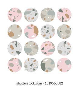 Vector set design colorful templates icons and emblems - social media story highlight. Different blogger icons in trendy terranzzo texture isolated on white background