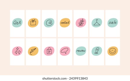 Vector set design colorful templates icons and emblems - social media story highlight. Different blogger icons in trendy linear style isolated on white background