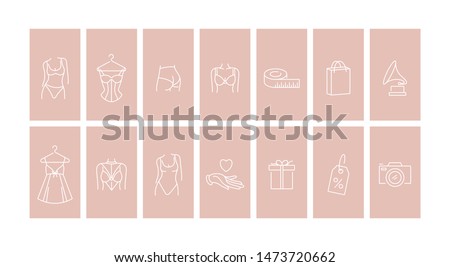 Vector set design colorful templates icons and emblems - social media story highlight. Different underwear shop icons in trendy linear style isolated on white background