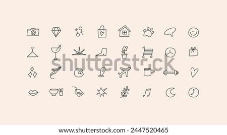 Vector set design colorful templates icons and emblems - social media story highlight. Different blogger icons in trendy linear style isolated on white background
