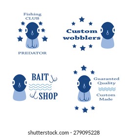 vector set design concepts with bait wobbler front for fishing tackle shop and club