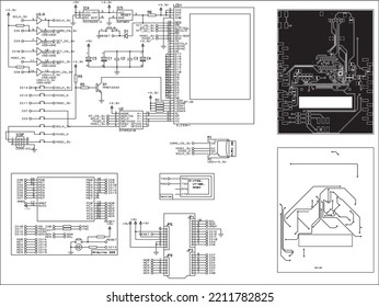 Vector Set Of Design Documentation In A1 Format For A Data Reader From A Memory Card And Information Output To A TFT Display. The Connection Diagram Of The TFT Display To The Arduino.