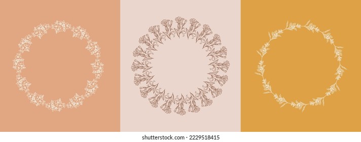 Vector set of design elements and botanical illustrations in simple linear style. Boho arch logo design elements and frames for social media stories and posts.