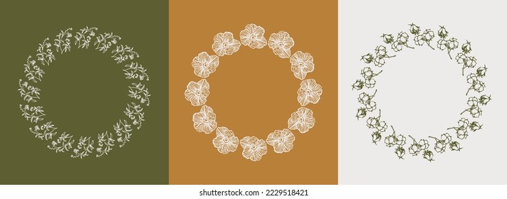 Vector set of design elements and botanical illustrations in simple linear style. Boho arch logo design elements and frames for social media stories and posts.