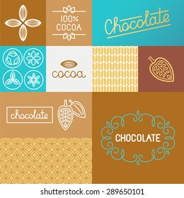 Vector set of design elements for chocolate and cocoa packaging and wrapping paper - set of icons , ornaments and hand-lettering related to sweet chocolate