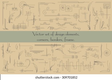 Vector set of design elements, corners, borders, frame.