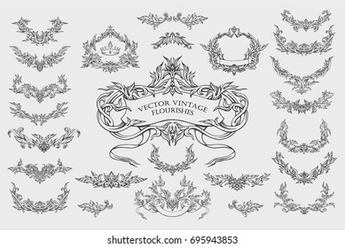 vector set of design elements, frames and page decoration in Victorian style. Vector vintage illustration. Calligraphic design