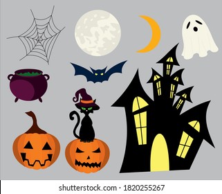 conjunto vectorial de elementos de diseño para la fiesta de Halloween 1