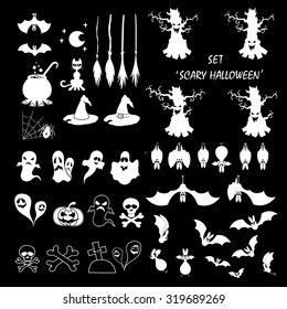Vector set design elements for halloween isolated on black background