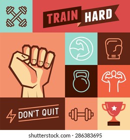 Vector set of design elements and icons for motivational sport posters and banners - signs for gyms and crossfit  trainings