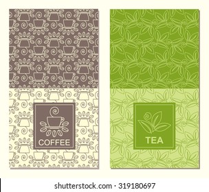 Vector set of design elements and icons in trendy linear style for tea and coffee package