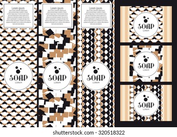 Vector set of design elements and icons in vintage style for soap package.