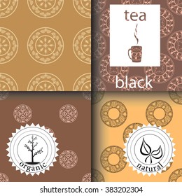 Vector set of design elements and icons in trendy linear style for tea package