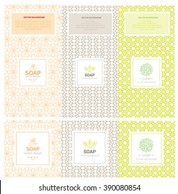 Vector set of design elements and icons in trendy linear style for soap package 