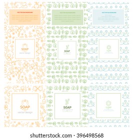 Vector set of design elements and icons in trendy linear style for soap package