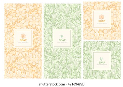 Vector set of design elements and icons in trendy linear style for soap package