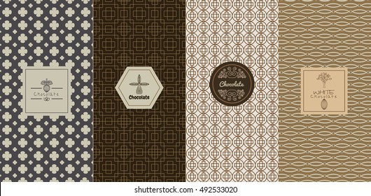 Vector set of design elements and icons in trendy linear style for chocolate package