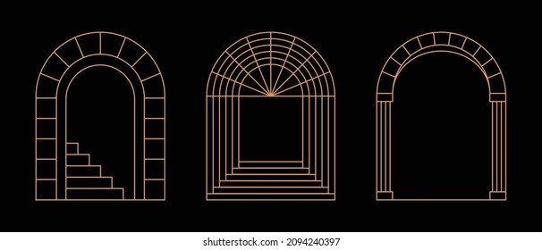 Vector set of design elements and illustrations in simple linear style - boho arch logo design elements and frames for social media stories and posts