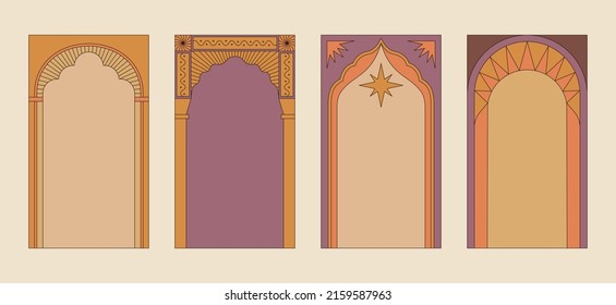 Vector set of design elements and illustrations in simple linear style - abstract arcs forms and shapes with copy space for text - logo design templates, badges and stickers for social media