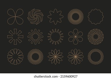 Vector set of design elements and illustrations in simple flat linear style - sun symbols, abstract forms and shapes - logo design templates, badges and stickers for posters, prints, banners