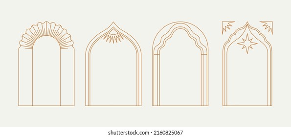 Vector set of design elements and illustrations in simple linear style - boho arch logo design elements and frames for social media stories and posts