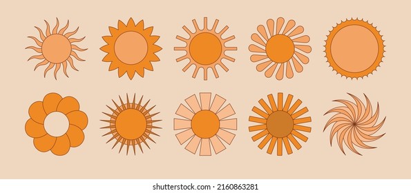 Vector set of design elements and illustrations in simple flat style - sun symbols, abstract forms and shapes - logo design templates, badges and stickers for posters, prints, banners