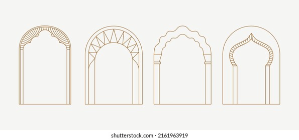 Vektorset von Designelementen und Illustrationen im einfachen linearen Stil - boho arch logo-Design-Elemente und Rahmen für Geschichten und Posts in sozialen Medien