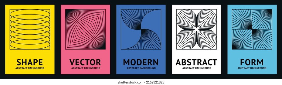 Vector set of design elements and illustrations in simple minimalist linear style - square abstract forms and shapes - logo design templates, badges and stickers for posters, prints, banners