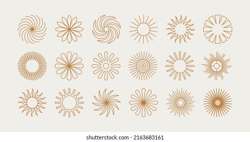 Vector set of design elements and illustrations in simple linear style - boho arch logo design elements and frames for social media stories and posts