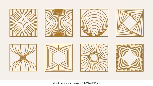 Vector set of design elements and illustrations in simple minimalist linear style - square abstract forms and shapes - logo design templates, badges and stickers for posters, prints, banners