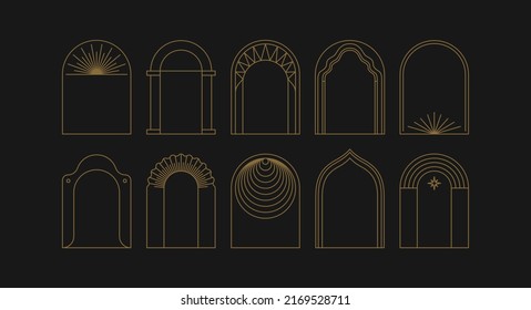 Vector set of design elements and illustrations in simple linear style - boho arch logo design elements and frames for social media stories and posts