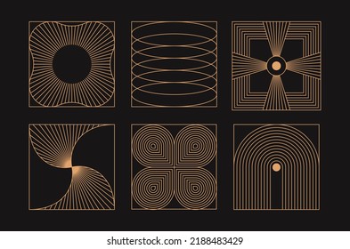Vector set of design elements and illustrations in simple minimalist linear style - square abstract forms and shapes - logo design templates, badges and stickers for posters, prints, banners