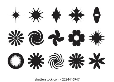 Vector set of design elements and illustrations in simple minimalist linear style - square abstract forms and shapes - logo design templates, badges and stickers for posters, prints, banners