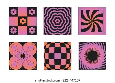 Vector set of design elements and illustrations in simple minimalist linear style - square abstract forms and shapes - logo design templates, badges and stickers for posters, prints, banners